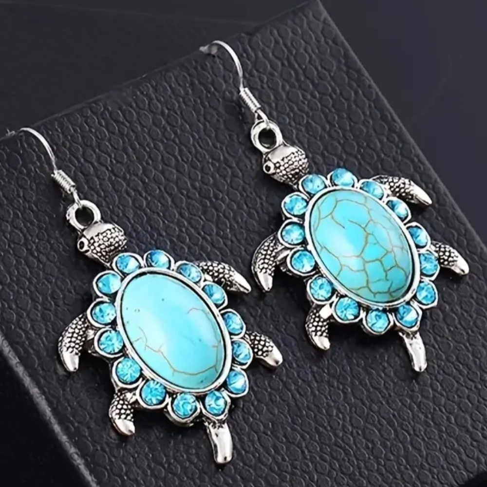 2/$40 Turquoise Turtle‎ Earrings-(#0281)